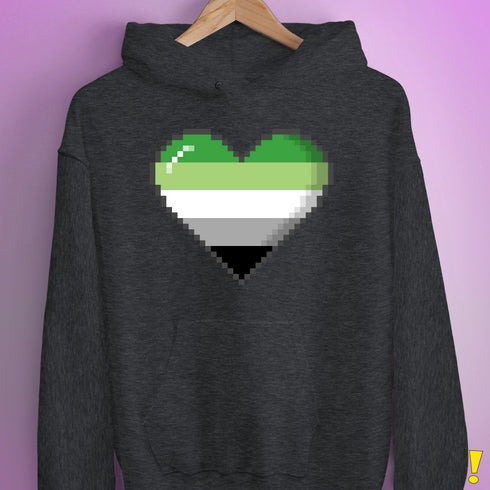 Aromantic Pride 8-Bit Pixel Heart Hoodie - Dark Grey Heather